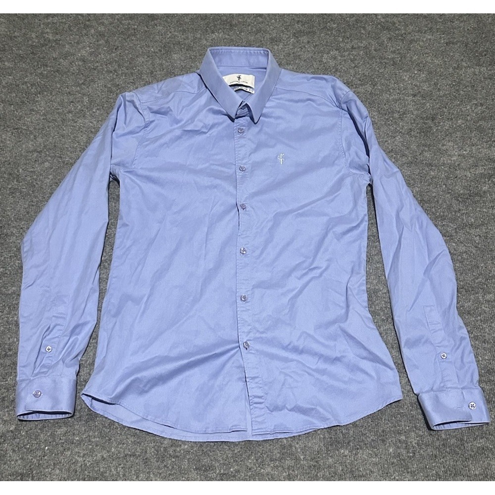 Father Sons Blue XL Slim Fit Button Up Dress Shirt US Medium EUC